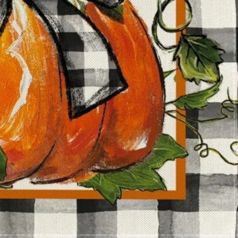 Pumpkin Table Runner Long Plaid Decorative Cloth Fall Thanksgiving Decor 13x108